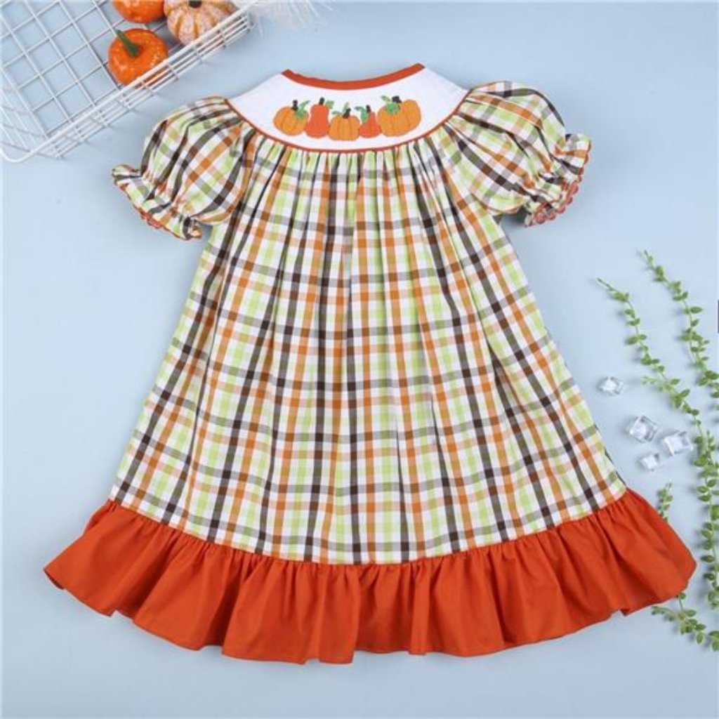 Nwt Cute Girl's Fall Pumpkins Smocked Bishop Dress